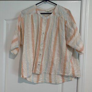 Lovestitch Women's Cotton Short Sleeve Striped Button Down Blouse M/L